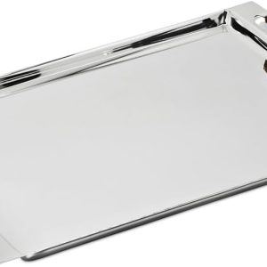 EDZARD Cairo Rectangular Serving Tray, Silver, with Decorative Faux Leather Handles, 41 x 24 cm