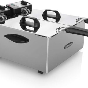 Orbegozo FDR 70 Professional Deep Fryer, 7 Litres (2 x 3.5 Litre Buckets), Adjustable Thermostat, Light Indicators, Cool Touch Handles, Cable Manifolds, Stainless Steel, 2000 W