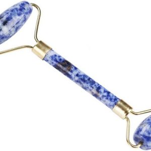 Jade Roller Massager, Natural Jade Double Head Beauty Roller Face Eye Neck Massager Tool W3409 (Blue)