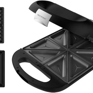 Cecotec Rock’nToast Family 3-in-1 Sandwich Maker, 1500 W, Capacity for 4 Sandwiches, Non-Stick Coating, 3 Interchangeable Plates, Rapidity and Uniform Toasting, Stainless Steel