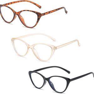 3 Pieces Blue Light Blocking Glasses – Clear Fashion Cat Eye Screen Glasses for Computer, Reading, Anti Glare, Migraine Relief – Blue Light Filter for Women Men
