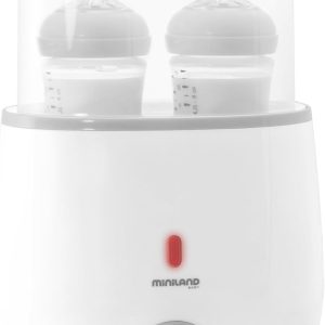 Miniland – Warmy Twin Baby Bottle Warmer and Sterilizer, 2-in-1 Rapid Baby Food Warmer, Digital Display Accurate Temperature Control for Breast Milk (White)
