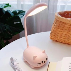LED Desk Lamp, Mini Cat Night Light, Portable LED Table Light, Cute USB Rechargeable Foldable Reading Light, for Bedroom, Bedside for Kids, Study (Pink)