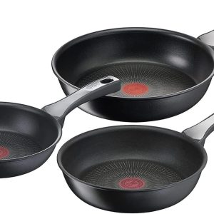 Tefal Unlimited On Set of 3 Frying Pans 20/24/28 cm, Induction Safe, Non-Stick, Titanium Coated, Thermo-Signal, PFOA Free, Dishwasher and Oven Safe, Stainless Steel
