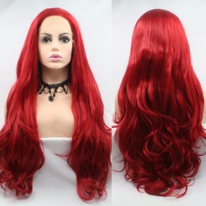 Xiweiya Long Red Wavy Hair Wigs Side Part Synthetic Hair Red Lace Front Wigs with Heat Resistant Fiber Wig