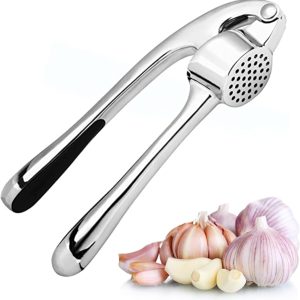 Garlic Press, Manual Garlic Press, Stainless Steel Garlic Press, Easy to Use and Clean, Ergonomic Handle, Rust, Durable, Suitable for Garlic, Ginger, etc. (Silver)