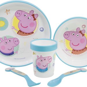 STOR SET 5 PCS ANTI-SLIP PREMIUM BICOLOR (PLATE, BOWL, 260 ML CUTTER AND CUTLES) IN PEPPA PIG CORE BOX