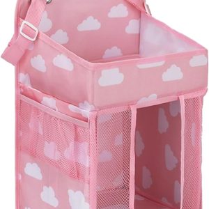 Estante organizador para guardería – Apilador de pañales con múltiples bolsillos para artículos esenciales para bebés | Tela impermeable con correas ajustables, almacenamiento colgante para cuna para