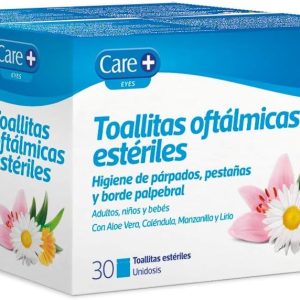 Care+, Sterile Ophthalmic Wipes, Eyelid Hygiene, Eyelashes & Palpebral Edge, With Aloe Vera, Calendula, Chamomile & Lily, 60 Wipes