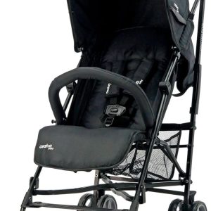 TROTTER PLUS Pushchair – Reclining and Compact, Ultralight Pushchair with Hood with Window, 5-Point Harness, Rear Brake, from Birth to 25 kg – Black Asalvo