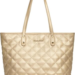Montana West Women’s Quilted Tote Bag, Fashion Large Shoulder Bag, Shiny Quilted Gold, Large