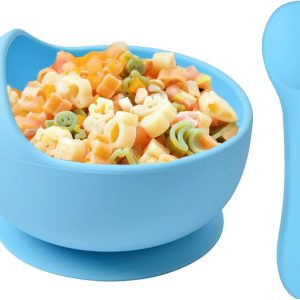 Delven Silicone Baby Bowls Set, Weaning Bowl Set for Toddlers, Blue with Suction, BPA Free, Toddler Cutlery Set, Microwave and Dishwasher Safe
