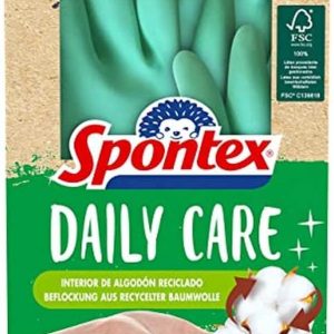 Spontex Daily Care 100% FSC Approved Latex Gloves, Recycled Cotton Lining, for All Cleaning and Care Tasks, Medium (7-7.5)