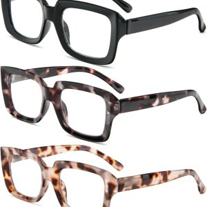 MMOWW 3-Pack Oversized Reading Glasses for Women – Anti Blue Light Glasses with Square Frame