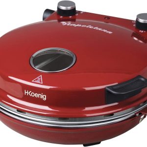 H.Koenig NAPL350 Professional Portable Electric Pizza Oven, Multifunction Cake and Quiche Oven Large Ceramic Stone Tray Temperature 0-400℃ Timer, Rolling Pin & Wooden Shovel