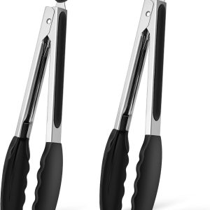 2pcs Silicone Kitchen Tongs, 26 cm, Food Tongs with Silicone Tip, Heat Resistant Kitchen Utensils, Stainless Steel Food Tongs for Barbecue, Air Fryer