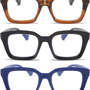 MMOWW 3-Pack Oversized Reading Glasses for Women – Anti Blue Light Glasses with Square Frame
