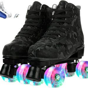 XUDREZ Roller Skates Classic High-Top for Adult Outdoor Skating Light-Up Four-Wheel Roller Skates Shiny Roller Skates for Women and Men