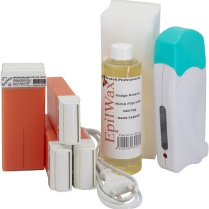 Epilwax Complete Hair Removal Kit with Argan Wax – Includes 4 Refillable Roll On Wax Cartridges, Roll On Wax Warmer, 100 Strips and Hair Removal Oil