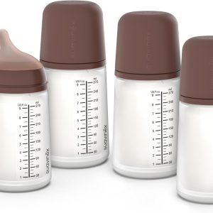 Suavinex, Pack of 4 Zero Zero Anti-Colic Baby Bottle 270ml with Medium Flow Teat (M) Silicone, Babies +3 Months, Breast Milk, Formula and Liquid Medium Density, Compatible Breastfeeding, Deep