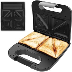 Cecotec Rock’nToast Combo Sandwich Maker, 800 W, 2 Sandwiches with Stainless Steel Finishes, 3 Interchangeable Plates with Non-Stick Coating, PFOA Free, Cool Touch Handle