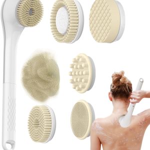 Electric Body Scrubber, Rechargeable Body Scrubber | Bath Brush for Body Cleansing | Back Cleansing Scrubber Waterproof, Body Cleansing Scrubber with Long Handle, Pair
