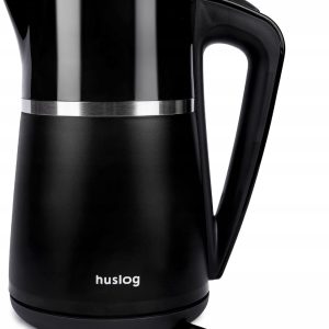 Huslog Double Wall Electric Kettle 1.7 L 2200 W, Fast Boiling, Quiet and Safe, Wireless with 360° Base, Removable Lid, Precise Peak, Black