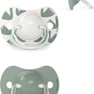 Suavinex, Pack of 2 Soothers with Physiological Silicone Teat SX Pro, for Babies 6-18 Months, Flatter, More Flexible Teat, Respects Oral Development, Walk Green
