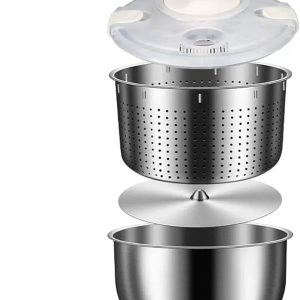 6 Litre Salad Turner, Stainless Steel Large Vegetable Washer, PP Lid, for Fruit Washer, Pasta and Chips Turner