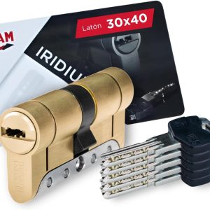 IFAM Iridium Door Cylinder, 30 x 40 mm, Cam 15 mm, Security Lock Cylinder, 5 Keys, Double Anti-Break Protection, Anti-Drill and Anti-Pick Protection, Double Anti-Bump System, European Profile, Platinum Colour