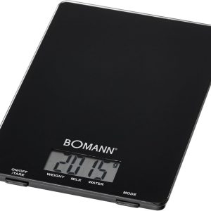 BOMANN KWatts1515CBGlas schWattsarz – Kitchen Scale – Glass Surface – LCD Display – Auto Power Off – Battery Operated – Black