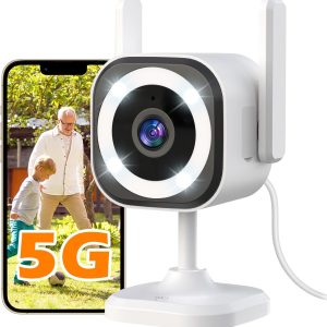 5G Cameras Outdoor/Indoor for Home Security, 1080P Baby Monitor Camera for Pet/Baby/Cat/Dog/Nanny/Elderly, IP66 Waterproof, 3 Night Vision, Alarm Siren