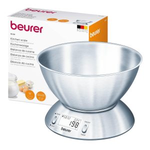 Beurer KS 54 Kitchen Scale, Stainless Steel Bowl, Capacity 1.5 L, Load Capacity up to 5 kg, Household Scale, Dishwasher Scale, Kitchen Scale, Cooking Scale, Baking and Measuring Ingredients