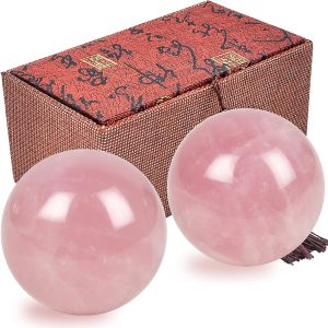 Juanxian 2pcs 1.57 inch Rose Quartz Massage Ball with Gift Box, Hand Rolling Balls, Exercise Ball, Fitness, Muscle Stretching Ball, Handball, Acupuncture Massagers