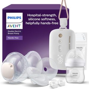 Philips Avent Double Hands Free Electric Breast Pump, High Suction Motor Mimics Baby Intake Rhythm, Pumps Up to 85 Times Per Min, 4 Cushions, SCF547/11