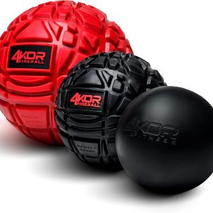 4KOR Fitness Massage Balls for Deep Tissue Muscle Recovery, Perfect for Myofacial Release, Trigger Point Therapy, 5″ and 3″ Fireball, and Lacrosse Ball Set