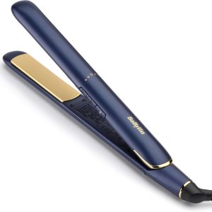 BaByliss Midnight Luxe Hair Straightener – Ceramic Floating Plates with Titanium, Smooth Glide, Fast Heating in 30s, 3 Heat Settings up to 235°C, Multi-Voltage, Blue, 2516PE