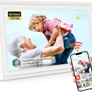 Frameo 10.1 Inch WiFi Digital Photo Frame – 1280×800 HD IPS Touch Screen Electronic Frame, 32GB Memory, Auto Rotate, Wall Mount, Digital Photo Frame for