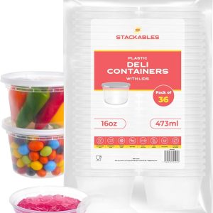 STACKABLES ~ 36 Pack Plastic Food Storage Containers with Lids ~ 16oz Microwave and Dishwasher Safe Containers with Lids ~ Round Container Set