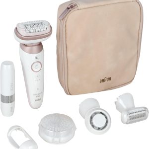 Braun Silk-épil 9 Flex Facial Epilator for Women with 360° Flexible Head for Easy Wet/Dry Hair Removal, Epilator with Trimmer Hood
