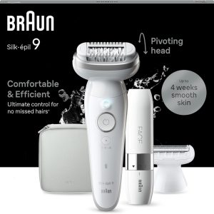 Braun Silk-épil 9, Electric Epilator for Easy Hair Removal, Durable Soft Skin, 9-041, White/Silver
