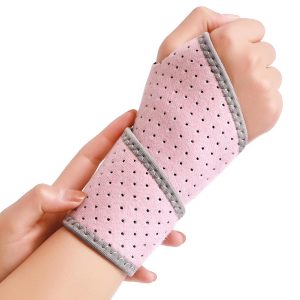 Jorun 2 Pack Pink Wrist Wraps for Left and Right Hand Adjustable Compression Soft Breathable Wrist Brace for Pain Relief Sports Work Men Women