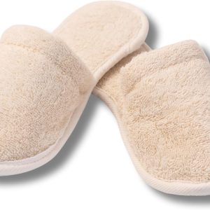 Eco Bath London Pantuflas de toalla natural, 100% algodón orgánico, ultrasuaves, lavables a máquina, pantuflas de interior para baño y hogar, talla L (8-9)