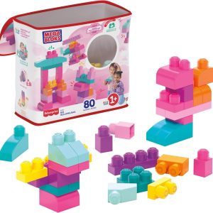 Mega Bloks Building Set 80 Pieces with Pink Eco Bag, Baby Toy +1 Year (Mattel DCH62)