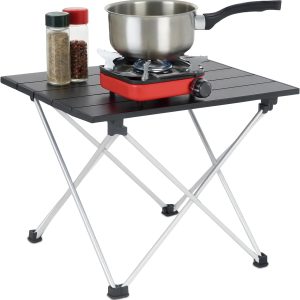 Relaxdays Camping Table, Foldable, Auxiliary, 32 x 39 x 34 cm, Park and Picnic, Folding Table, Aluminium, Black, 100%