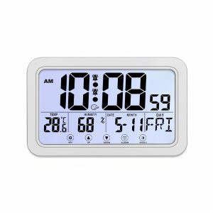 Lancoon Touch Alarm Clock with Backlight, 2 Sets of Music Snooze Temperature and Humidity Display Date and Day, USB/Android Port, Hanging or Standing for Bedroom Living Room