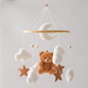 Mamimami Home Baby Cot Bear Mobile for Children’s Room, Velvet Moving Crib, Children’s Decoration, Gift for Newborns (Brown Bear)