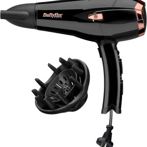 BaByliss Retractable Hair Dryer – 2000W Powerful Hair Dryer, Retractable Cord for Convenience, Ionic Anti-Frizz Technology, 3 Temperature Settings and 2 Speeds, Black, D373E