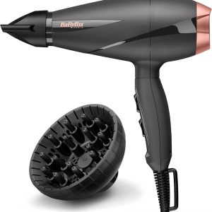 BaByliss Smooth Pro Hair Dryer with Diffuser – Powerful 2100W Dryer, Made in Italy, Ionic Anti-Frizz Technology, 3 Temperature Settings and 2 Speeds, Black, 6709DE