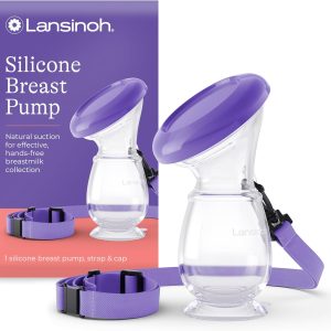 Lansinoh – Silicone Manual Breast Pump – Breast Milk Collector with Lid and Neck Strap – Hands Free Suction Breast Pump